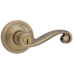 Lido Keyed Entry Lever with Microban Antimicrobial Protection featuring SmartKey Security in Antique Brass
