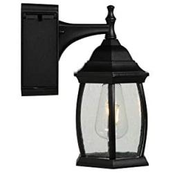 Addington Park 31847 Grace Collection 1-Light Traditional Outdoor Wall Sconce with Seeded Glass and 2 GFCi Built-In Outlets, Black Finish