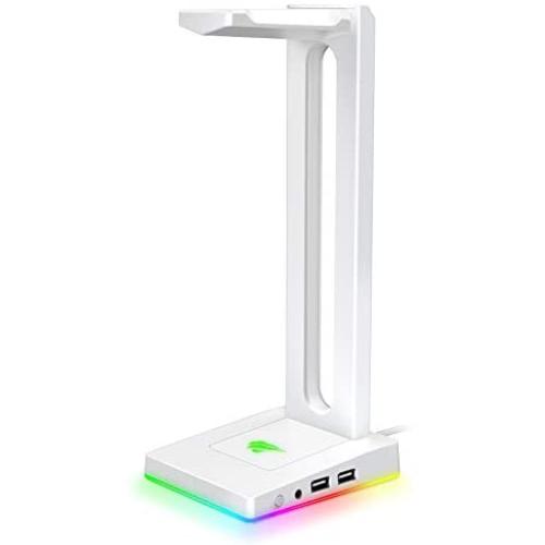 Havit RGB Headphones Stand with 3.5mm AUX and 2 USB Ports, Headphone Holder for Gamers Gaming PC Accessories Desk (White)