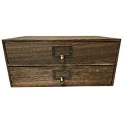Wallniture Home Office Desk Organizer - Wooden 2 Drawer Under Monitor Stand - Printer Platform - Paper Holder Walnut