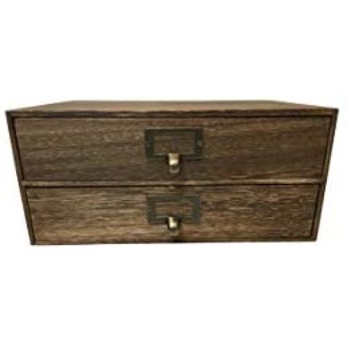 Wallniture Home Office Desk Organizer - Wooden 2 Drawer Under Monitor Stand - Printer Platform - Paper Holder Walnut