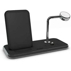 ZENS Wireless Aluminium Docking Station, 10-Watt Stand, Lightning Dock, and Watch Charger, Qi and MFI Certified, Supports Apple Fast Charger, Power Adaptor Included, Black