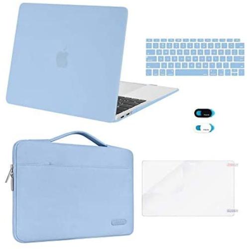 MOSISO MacBook Air 13 inch Case 2020 2019 2018 Release A2337 M1 A2179 A1932,Plastic Hard Case&Bag&Keyboard Skin&Webcam Cover&Screen Protector Compatible with MacBook Air 13 inch Retina, Airy Blue