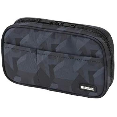 LIHIT LAB Zipper Pen Case, 7.9 × 2 × 4.7 Inches, Black Camo (A7551-134)