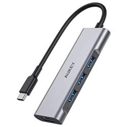 AUKEY USB C Hub 4 Ports, Aluminum USB C to USB 3.0 Hub Adapter, Ultra Slim Thunderbolt 3 Type C Adapter for MacBook Pro 2020/2019, Google Chromebook Pixel, Dell XPS and More