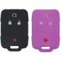 LemSa 2Pcs Rubber Silicone Remote Smart Key Fob Case Cover Protector Holder Shell for Chevrolet Silverado Colorado 2017 2018 M3N32337100 13577770 13577771 GMC Sierra Yukon Cadillac, Black Purple