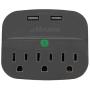 Maxxima 3 Outlet Dual USB Grounded Adaptor Plug 2.4A Port 490 Joules Surge Protector, Gray
