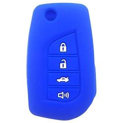 WERFDSR Sillicone key fob Skin key Cover Keyless Entry Remote Case Protector Shell for Toyota Camry 4-Runner RAV4 Highlander Corolla Yaris 4 button smart remote blue
