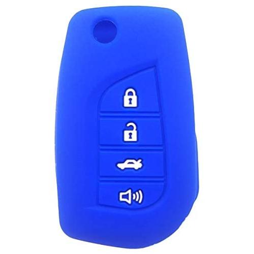 WERFDSR Sillicone key fob Skin key Cover Keyless Entry Remote Case Protector Shell for Toyota Camry 4-Runner RAV4 Highlander Corolla Yaris 4 button smart remote blue