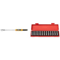 GEARWRENCH 1/2'' Drive Electronic Torque Wrench, 30-340 Nm - 85077 & TEKTON 1/2 Inch Drive Deep 6-Point Impact Socket Set, 15-Piece (10-24 mm) | 4883