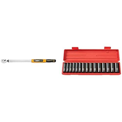 GEARWRENCH 1/2'' Drive Electronic Torque Wrench, 30-340 Nm - 85077 & TEKTON 1/2 Inch Drive Deep 6-Point Impact Socket Set, 15-Piece (10-24 mm) | 4883