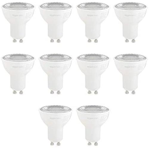 Amazon Basics 50W Equivalent, 3000K White, Dimmable, 10,000 Hour Lifetime, MR16 (GU10 Base) LED Light Bulb | 10-Pack