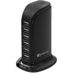 USB Tower Power Adapter 6-Port Smart IC Tech Charging Station with Quick Charge 2.1 for Phone, Tablets, and More (Black)