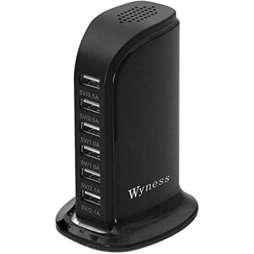 USB Tower Power Adapter 6-Port Smart IC Tech Charging Station with Quick Charge 2.1 for Phone, Tablets, and More (Black)