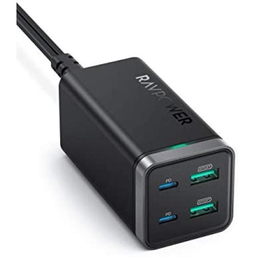 USB C Charger, RAVPower 65W 4-Port Desktop USB Charging Station with 2 USB C Ports + 2 USB A Ports for MacBook Pro/Air, Dell XPS 13, iPad Pro, iPhone 12 Mini Pro Max, Nintendo Switch, Galaxy and More