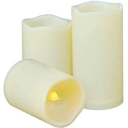 Weatherproof Flameless Candles with 6 H Timer-1000 Hours Long Battery Life, Waterproof Battery Operated Flickering LED Pillar Candles for Outdoor Party Decor and Gifts.（ 4'' 5'' 6'' Ivory)