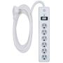 GE 15 ft Extension Cord, White, 51962 & 6 Outlet Surge Protector, 10 Ft Extension Cord, Power Strip, 800 Joules, Flat Plug, Twist-to-Close Safety Covers, White, 14092