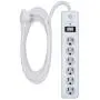 GE 6 Outlet Surge Protector, 10 Ft Extension Cord, Power Strip, 800 Joules, Flat Plug, Twist-to-Close Safety Covers, White, 14092
