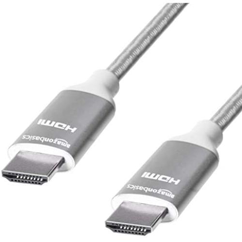 Amazon Basics 10.2 Gbps High-Speed 4K HDMI Cable with Braided Cord, 6-Foot, Silver