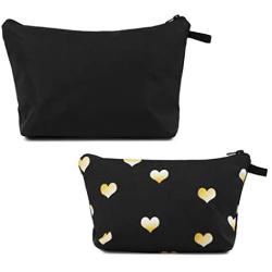 Hearts Makeup Bags, Cosmetic Travel Pouches in 2 Sizes (Black, 2 Pack)