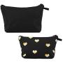 Hearts Makeup Bags, Cosmetic Travel Pouches in 2 Sizes (Black, 2 Pack)