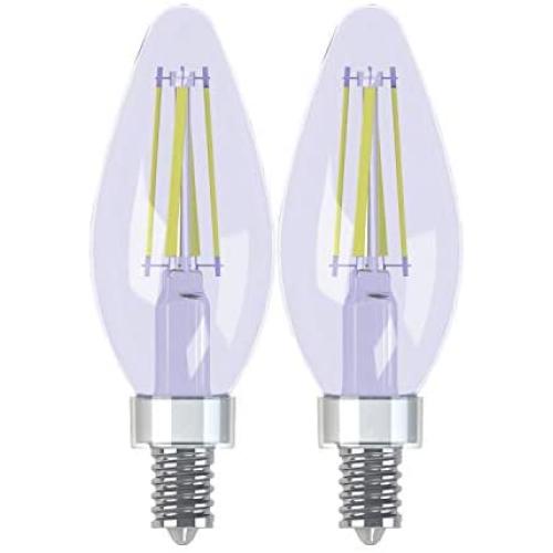 GE Reveal HD+ 60W Replacement LED Chandelier Light Bulbs, 2-Pack, Clear, Blunt Tip, Candelabra Base LED Light Bulbs, E12 Bulb, BC