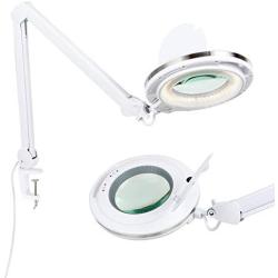 Brightech LightView PRO LED 2.25x Magnifying Glass Clamp Lamp: Daylight Bright Lighted Lens – Dimmable, Adjustable Color Temperature Utility Light for Desk, Table, Task, Craft, Workbench –White