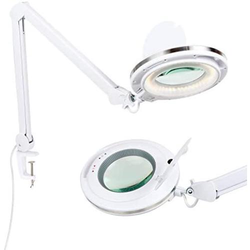 Brightech LightView PRO LED 2.25x Magnifying Glass Clamp Lamp: Daylight Bright Lighted Lens – Dimmable, Adjustable Color Temperature Utility Light for Desk, Table, Task, Craft, Workbench –White