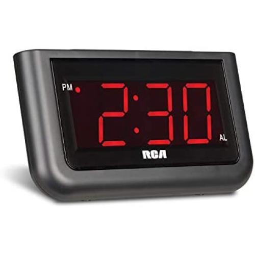 RCA Digital Alarm Clock - Large 1.4'' LED Display with Brightness Control and Repeating Snooze, AC Powered – Compact, Reliable, Easy to Use Black