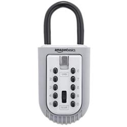 Amazon Basics Portable Key Storage Box - Push Button Combination Lock - Grey