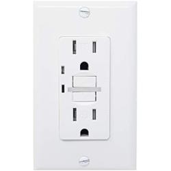 GFCI Outlet with Night Light 15A 120V UL Listed Tamper Resistant Lighted Duplex Receptacle GFI Nightlight LED Guide Light Wall Plates and Screws Included WHITE (2 PACK)
