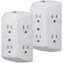 GE 6-Outlet Wall Tap, 2 Pack, Reset Button, Circuit Breaker, Power Extender, Adapter Spaced, 3 Prong Plug, Grounded, UL Listed, White, 46854