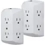 GE 6-Outlet Wall Tap, 2 Pack, Reset Button, Circuit Breaker, Power Extender, Adapter Spaced, 3 Prong Plug, Grounded, UL Listed, White, 46854
