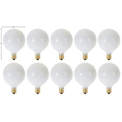 (Pack of 10) G16.5 Decorative (E12) Candelabra Base Globe Shape 120V G16 1/2 Light Bulbs (White, 15 Watt)
