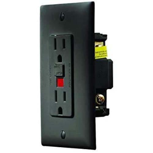 RV Designer S807, Dual Outlet GFCI with Cover Plate, Black, AC Electrical