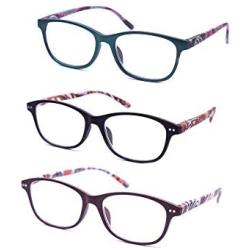 GENETIC VISION Reading Glasses 3 Pairs Stylish Readers Spring Hinge Anti Fatigue Computer Reading Glasses for Men and Women (1.0 Strength)