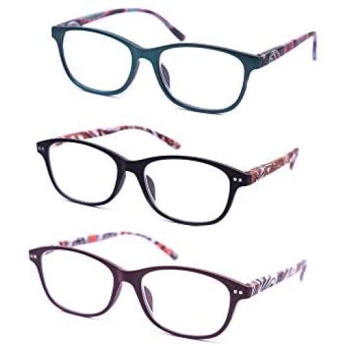 GENETIC VISION Reading Glasses 3 Pairs Stylish Readers Spring Hinge Anti Fatigue Computer Reading Glasses for Men and Women (1.0 Strength)