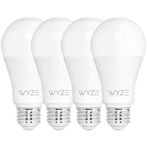 Wyze Bulb 800 Lumen A19 LED Smart Home Light Bulb, Adjustable white temperature and brightness, works with Alexa and the Google Assistant, No Hub Required, 4-Pack