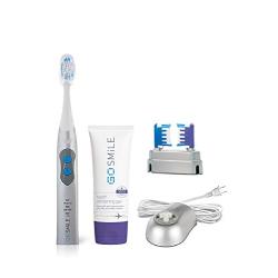 Go Smile Premium 2-in-1 Teeth Whitening System: Electric Tooth Brush+Teeth Whitening Gel for Healthier & Brighter Teeth | Instant Results, Safe On Dental Work, Crowns, Veneers, Bonding+More (Silver)