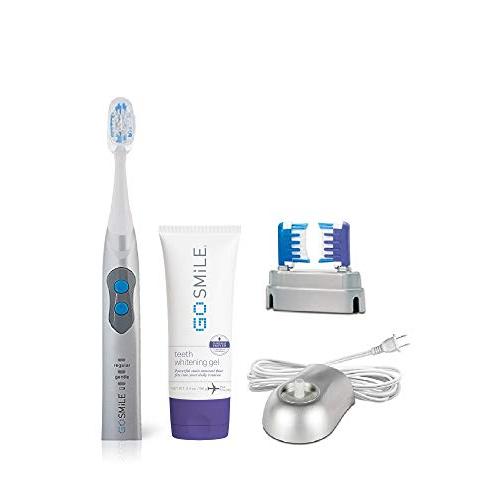 Go Smile Premium 2-in-1 Teeth Whitening System: Electric Tooth Brush+Teeth Whitening Gel for Healthier & Brighter Teeth | Instant Results, Safe On Dental Work, Crowns, Veneers, Bonding+More (Silver)