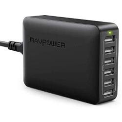 USB Charger RAVPower 60W 12A 6-Port Desktop USB Charging Station with iSmart Multiple Port, Compatible iPhone 11 Pro Max XS Max XR X 8 Plus, iPad Pro Air Mini, Galaxy S9 Edge, Tablet and More (Black)