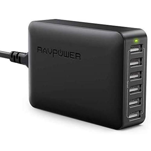 USB Charger RAVPower 60W 12A 6-Port Desktop USB Charging Station with iSmart Multiple Port, Compatible iPhone 11 Pro Max XS Max XR X 8 Plus, iPad Pro Air Mini, Galaxy S9 Edge, Tablet and More (Black)