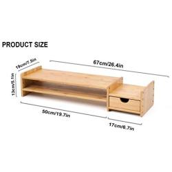 Monitor Stand Riser Desk Organizer-Bamboo 2 Tier Laptop Stand with Drawers, Adjustable Desktop Storage Organizer for Computer, Printer, Cellphone-Use in Office,Home/Reduce Neck &Eye Strain(Basic)