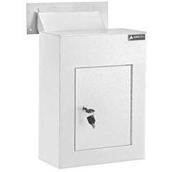 AdirOffice Through The Wall Drop Box Safe - Durable Thick Steel w/ Adjustable Chute - Mail Vault for Home Office Hotel Apartment (White)
