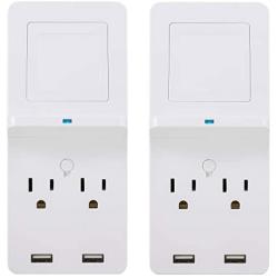 GE Surge Protector Tap with Wireless Charging, 2 Outlets, 2 USB, Qi Pad, 2 Pack, Charging Shelf, 560 Joules, White, 50374