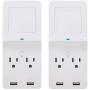 GE Surge Protector Tap with Wireless Charging, 2 Outlets, 2 USB, Qi Pad, 2 Pack, Charging Shelf, 560 Joules, White, 50374