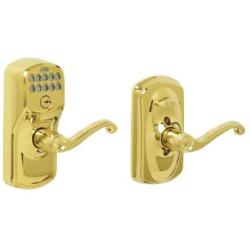 Schlage FE595 V PLY 505 FLA Plymouth Keypad Entry with Flex-Lock and Flair Style Levers, Bright Brass