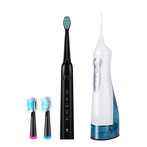 Initio Sonic Electric Toothbrush with 3 Brush Heads bundle with 300ML Water Flosser