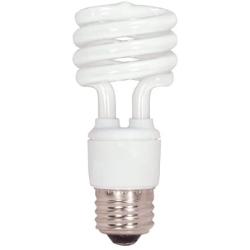 Satco S7217 13-Watt Medium Base T2 Mini Spiral, 2700K, 120V, Equivalent to 60-Watt Incandescent Lamp for Enclosed Fixtures