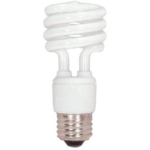 Satco S7217 13-Watt Medium Base T2 Mini Spiral, 2700K, 120V, Equivalent to 60-Watt Incandescent Lamp for Enclosed Fixtures